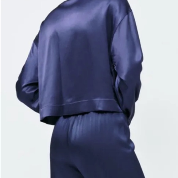 Zara Women Blue Satin Effect Tracksuit Jacket L - Picture 5 of 10